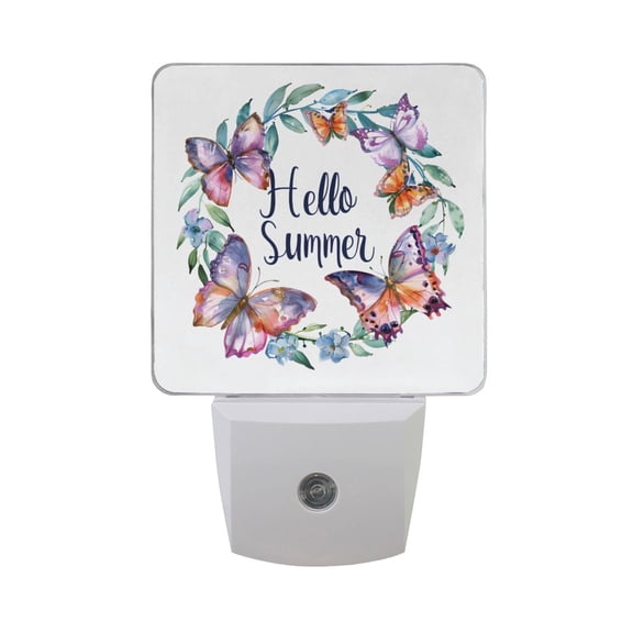 Butterflies and Wreath Night Light 2 Pack LED Nightlight Plug into Wall Dusk to Dawn Sensor Soft White