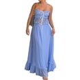 thumbnail image 2 of Women'S Skirt Sets 2 Piece Outfits Contrast Trim Ruffle Hem Tops and Maxi Skirt Vacation Set Blue M, 2 of 9