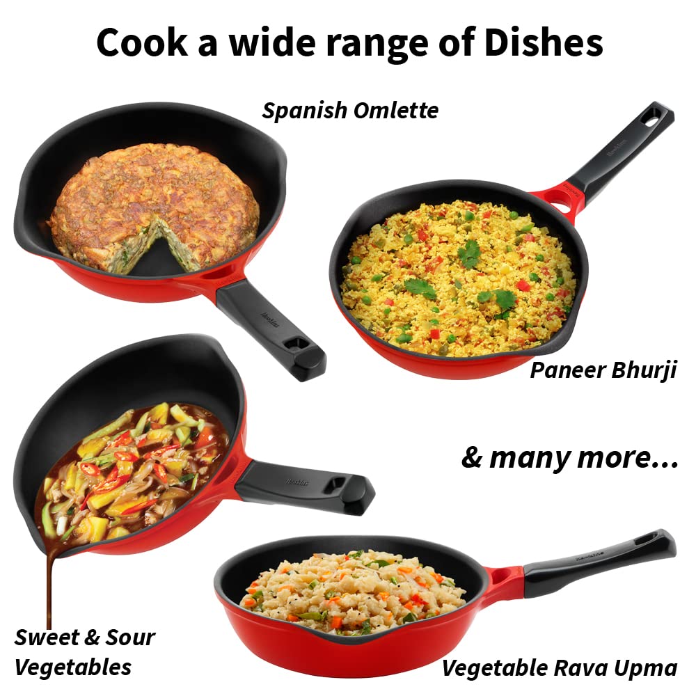 Red Aluminium Frying Pan 24 Cm | Die Cast Non Stick Fry Pan, Ceramic Coated Pan, Induction Frying Pan (IDCF24)