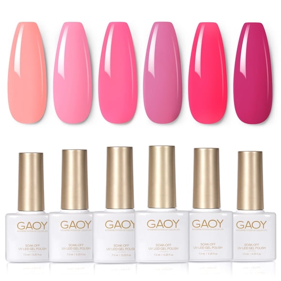 Set de esmaltes de uñas GAOY Pink Gel, 6 colores, luz de neón, 7,3 ml