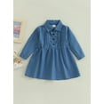thumbnail image 2 of hirigin Kid Girl Shirt Dress, Solid Color Long Sleeve Turn-Down Collar Button Closure A-Line Dress for Spring Autumn, 2 of 8