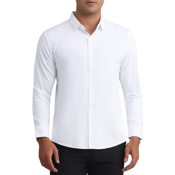 INSPIRE CHIC Men's Long Sleeve Button Down Solid Color Business Formal Dress Shirt M White