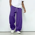 thumbnail image 4 of Dresfit Baggy Sweatpants Men Wide Leg Cargo Pants Elastic Waist Drawstring Open Bottom Joggers Heavyweight Loose Fit Lounge Trousers with Pockets Purple XL, 4 of 4