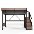 thumbnail image 3 of Bellemave Queen Size Gaming Loft Bed with Desk, Metal Loft Bed Frame with Power Outlet, LED Lights, Pegboard, Mesh Storage Baskets, High Loft Beds with Storage Stairs & Wardrobe for Kids Teens, Black, 3 of 14