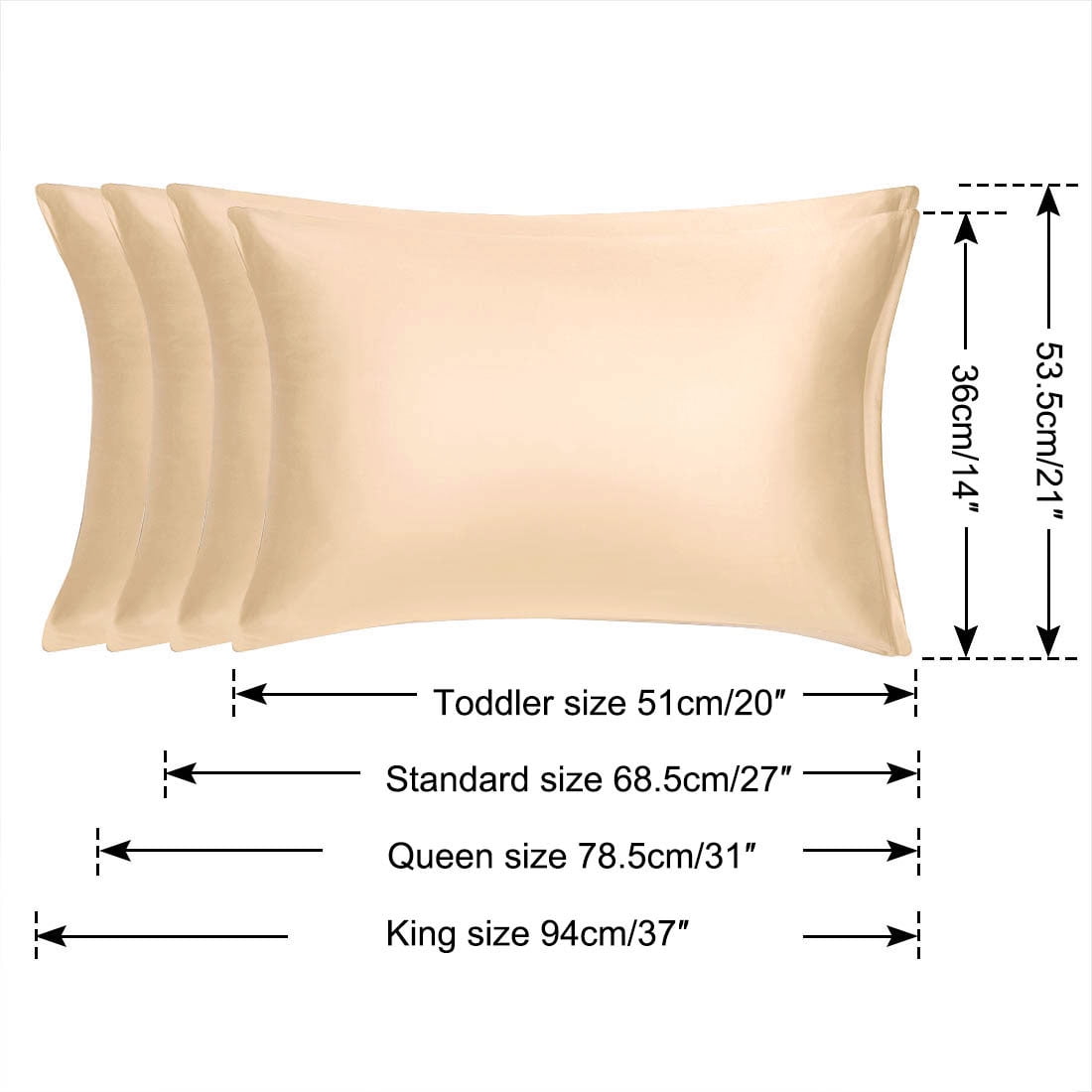 Unique Bargains 2 Pack Silky Satin Pillow Cover Cases Champagne 21" x 31"