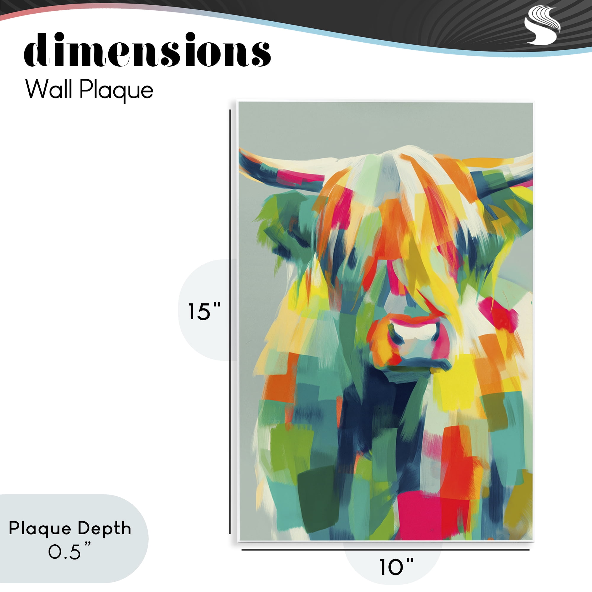 Stupell Industries Highland Cow Abstract Patchwork Wall Plaque Art, design by Chromatic Storm Studio