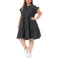 thumbnail image 4 of Agnes Orinda Women's Plus Size Denim Dress Pleated Ruffle Sleeve Flowy Swing 2026 Summer Casual Jean Midi Babydoll Dresses with Pocket 2X Black, 4 of 6