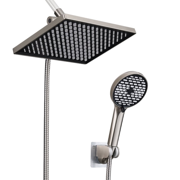 Cobbe Adjustable 12 Inch Rectangular High Pressure Dual Shower Head with 6-Spray Handheld Shower, Brushed Nickel