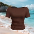 thumbnail image 5 of hoksml Women's Ribbed Boat Neck Elbow Sleeve Top, Side Ruched Slim Fit Crop Shirt for Summer Casual Wear, 5 of 5