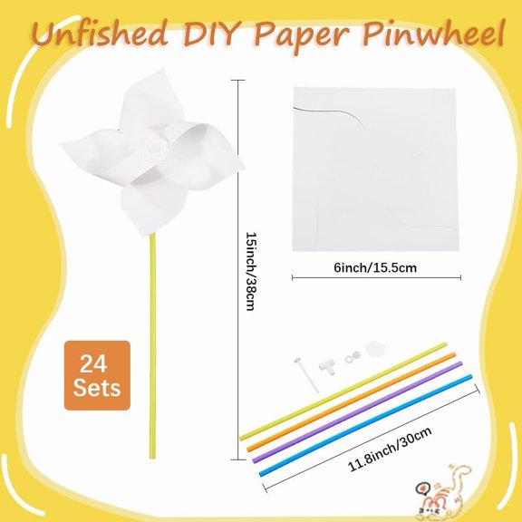 24sets Paper & PVC Blank Pinwheels Craft for Art and Craft White 155x155x0.2mm