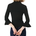 thumbnail image 3 of INSPIRE CHIC Chandail pour Femme à Col Roulé, Manches 3/4 à Volants, Coupe Ajustée, Tricot Côtelé, TG, Noir, 3 of 8