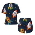 thumbnail image 6 of "Wukai Spaceships and Stars Women's Pajama Set - Short-Sleeve Top and Shorts with Elastic Waistband and Pockets for Loungewear, Yoga, and Casual Wear-Large, 6 of 8