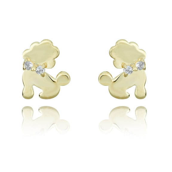 AVORA 10K Yellow Gold Simulated Diamond CZ Puppy Dog Bow Tie Stud Earrings