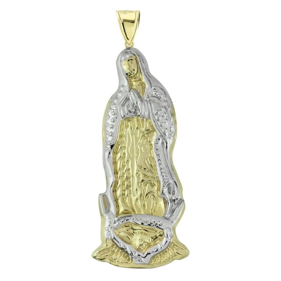 Diamond-Cut Lady Guadalupe Virgin Mary Unisex Adult Pendant 10K Two-Tone Gold, 9.76 Gr Goldum NYC
