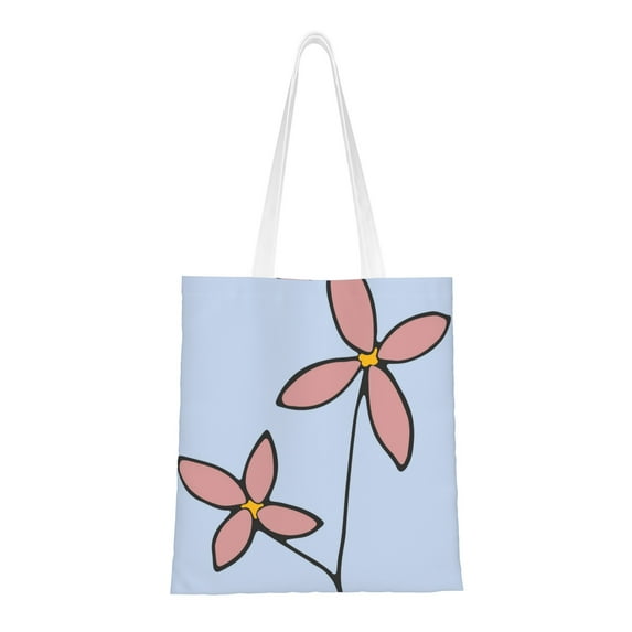 YFYANG Reusable Cotton Canvas Tote Shopping Bag, Line Floral Art Washable Portable Grocery Bag for Daily Travel