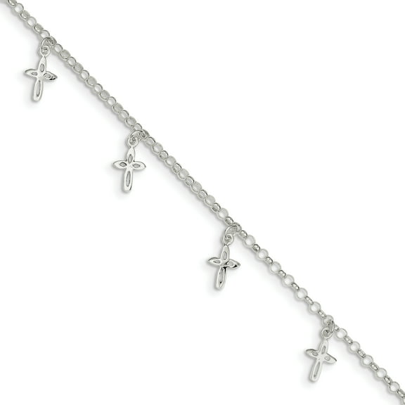 Sterling Silver 9 in Cross Anklet QG2767