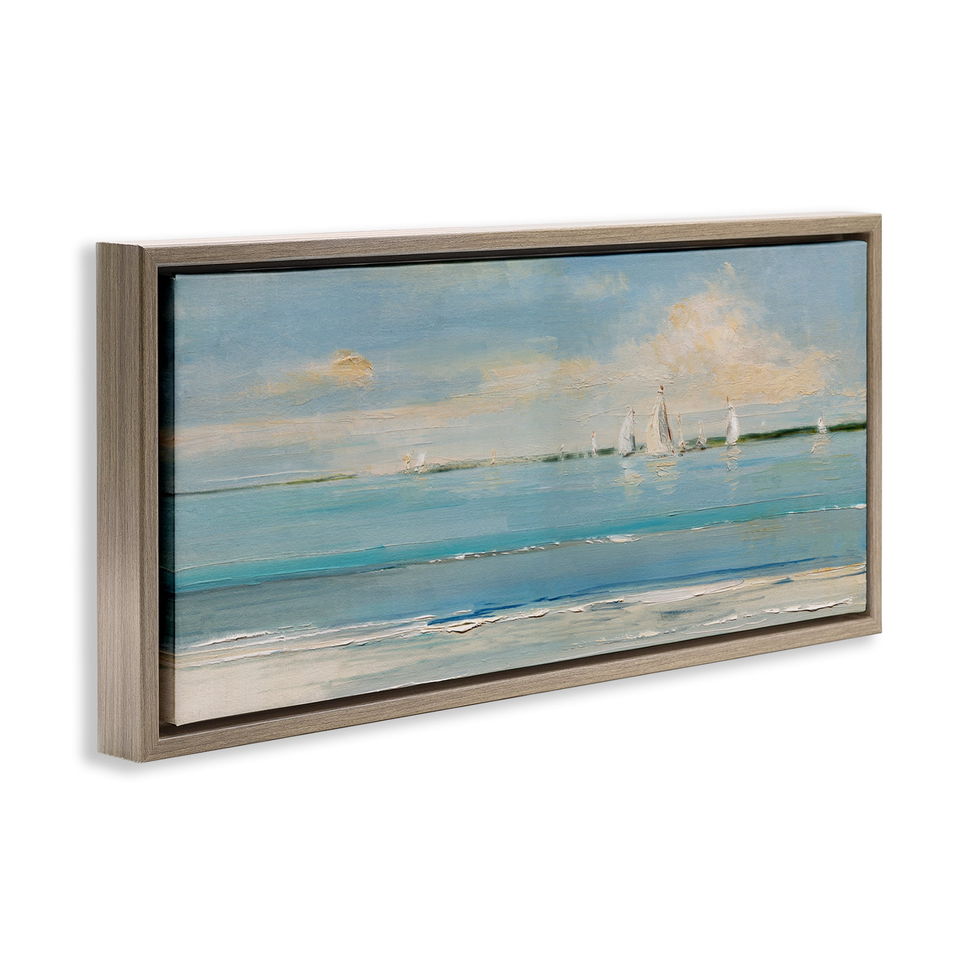 Stupell Industries Distant Painterly Sailboats Nautical & Beach Painting Brown Floater Framed Canvas Art Print Wall Art, 25 x 11