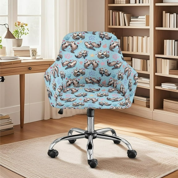 Xixirimido Cute Otters Shell Coral Pattern Swivel Office Armchair Cover Stretch Computer Desk Chair Slipcover Mid Back Accent Dining Chair Covers Non-slip for Home Living Room