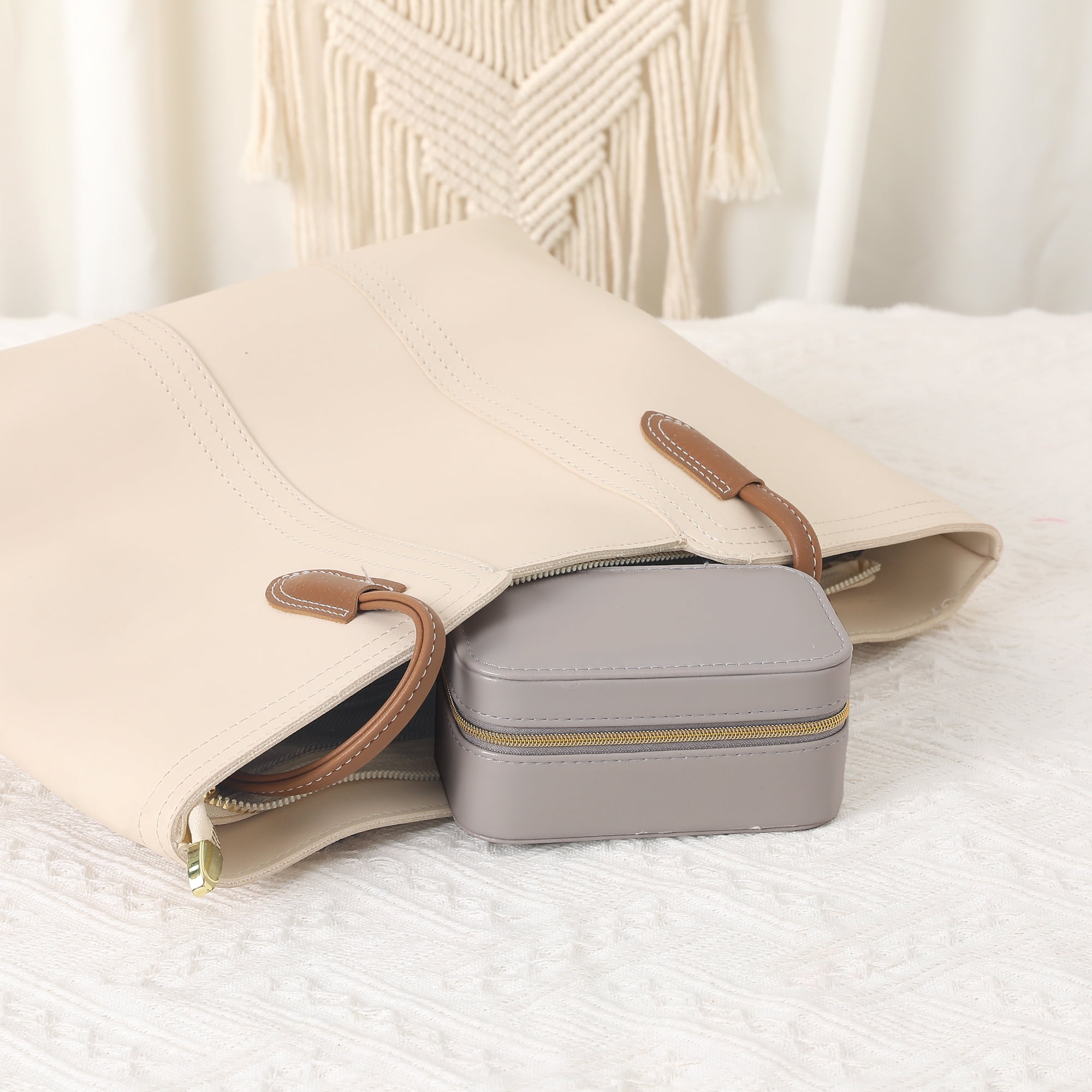 Unique Bargains Portable PU Leather Jewelry Box Mini Organizer Gray