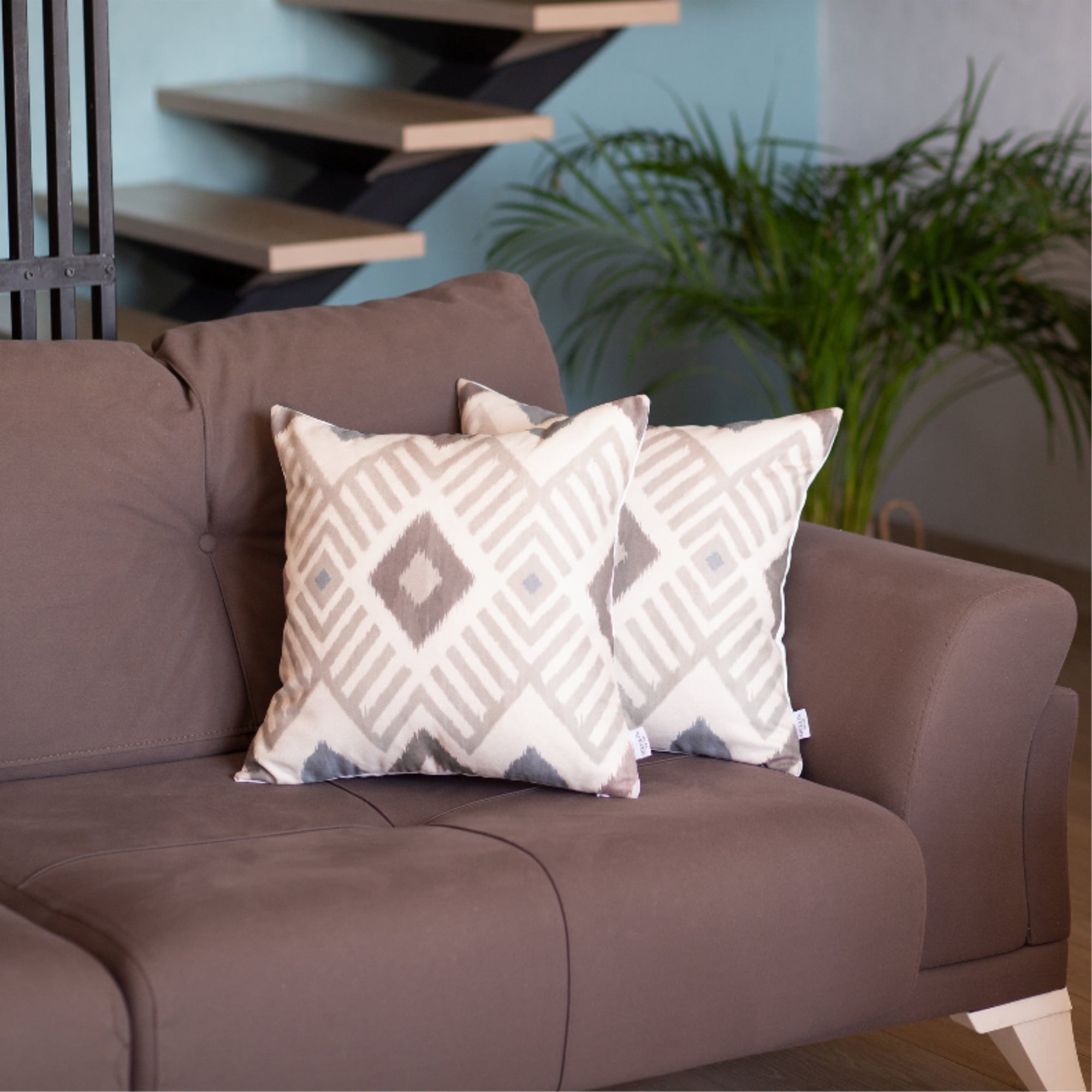 Tortilla Brown Ikat Polyester Reversible Pillow Covers, Set of 2