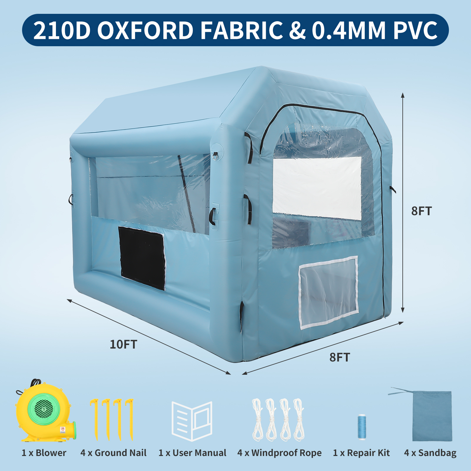 Inflatable Spray Paint Tent, Blue Portable Spray Shelter with 3-Layer HEPA Filtration & High-Speed Blower for Garage, Workshop, Car & Furniture