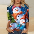 thumbnail image 2 of Giftesty Christmas Shirts for Women Fashion Women's Casual Christmas Print Round Neck 3/4 Sleeve T-Shirt Top Blouse, 2 of 5