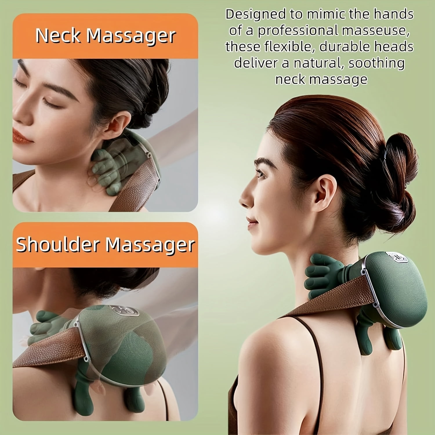 Wireless Neck & Shoulder Massager, 3D Deep Tissue Shiatsu with Heat, 3-Speed Adjustable, Portable Rechargeable