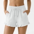 thumbnail image 6 of Women's Solid Color Shorts Liweisiy Drawstring Elastic Waist Ruffled Hem Loose Shorts Summer Casual Classic Shorts White 2XL, 6 of 7