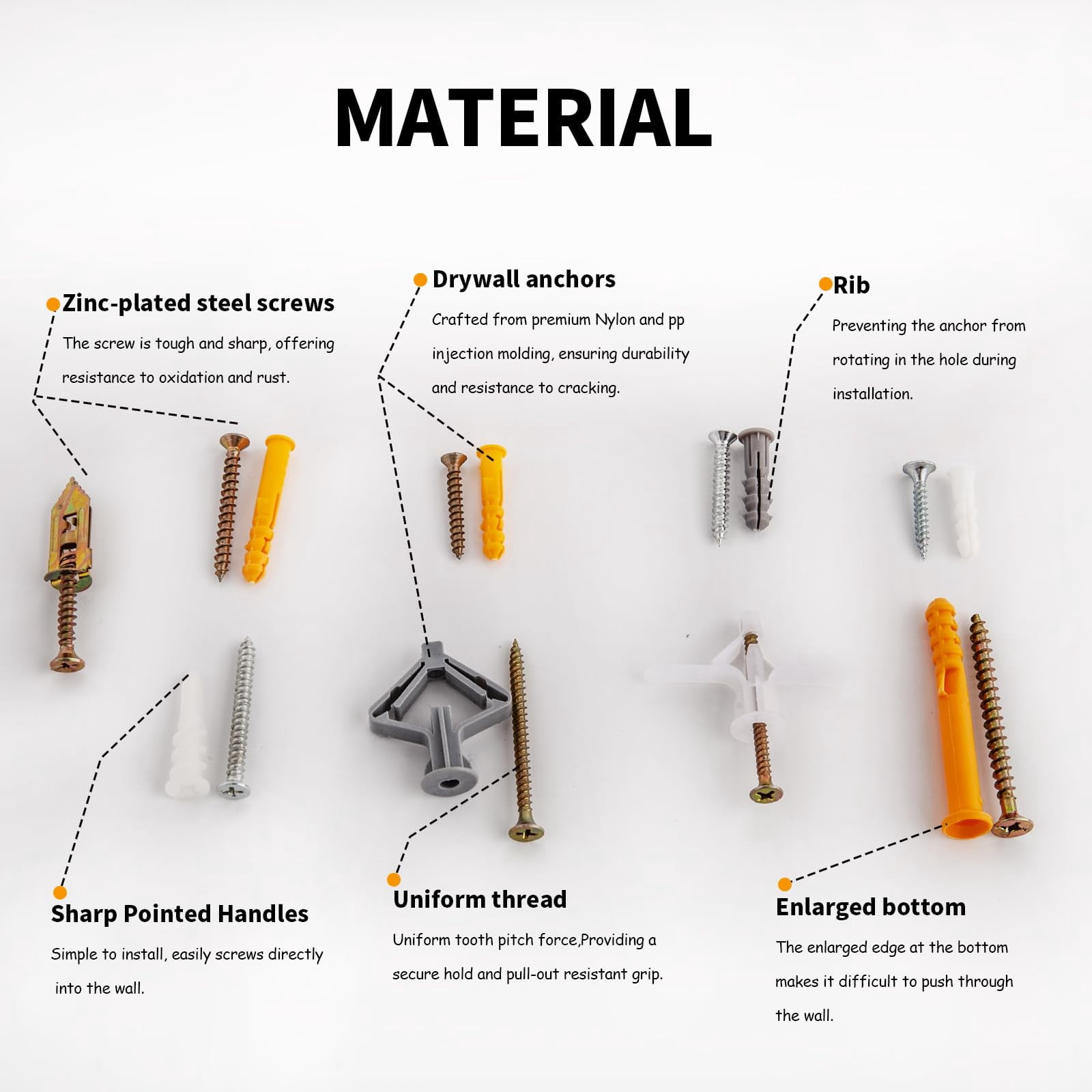 352pcs Self-Drilling Drywall Anchors and Screws Kit, 9 Different Assorted Size, Include Nylon Plastic Wall Anchors,Galvanized Steel Anchors, Screws, Hollow Door Anchors, Holds Up to 75lbs