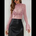 thumbnail image 4 of Blusas de Encaje para Mujer, Blusas Transparentes de Larga para Mujer, Blusas Informales Elegantes. Gris Rosado Pálido XXL, 4 of 8