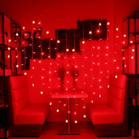 128 LED Heart-Shape Fairy String Curtain Night Light for Indoor and Outdoor, Wedding, Christmas, Home Bedroom Wall Decoration,