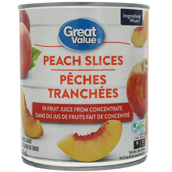 Great Value Peach Slices in Fruit Juice from Concentrate, 796 mL