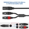 thumbnail image 3 of Balanced XLR Microphone Y Splitter Audio Cable, XLR Male to Dual XLR Female Y Cord, 3-Pin XLR Male to Double XLR Female Mic Adapter Converter Cable 10 Feet 2 Female to 1 Male XLR Plug, 3 of 4