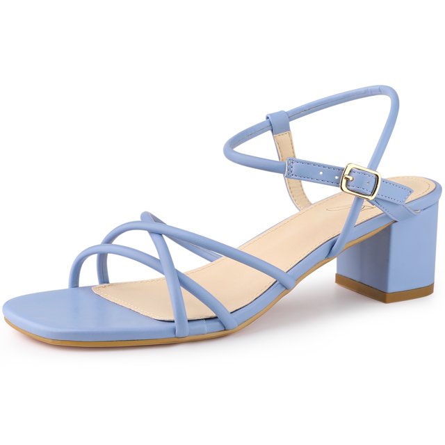 Open Toe Slingback Chunky Heel Sandals for Women Light Blue US 10/UK 8/EU 41