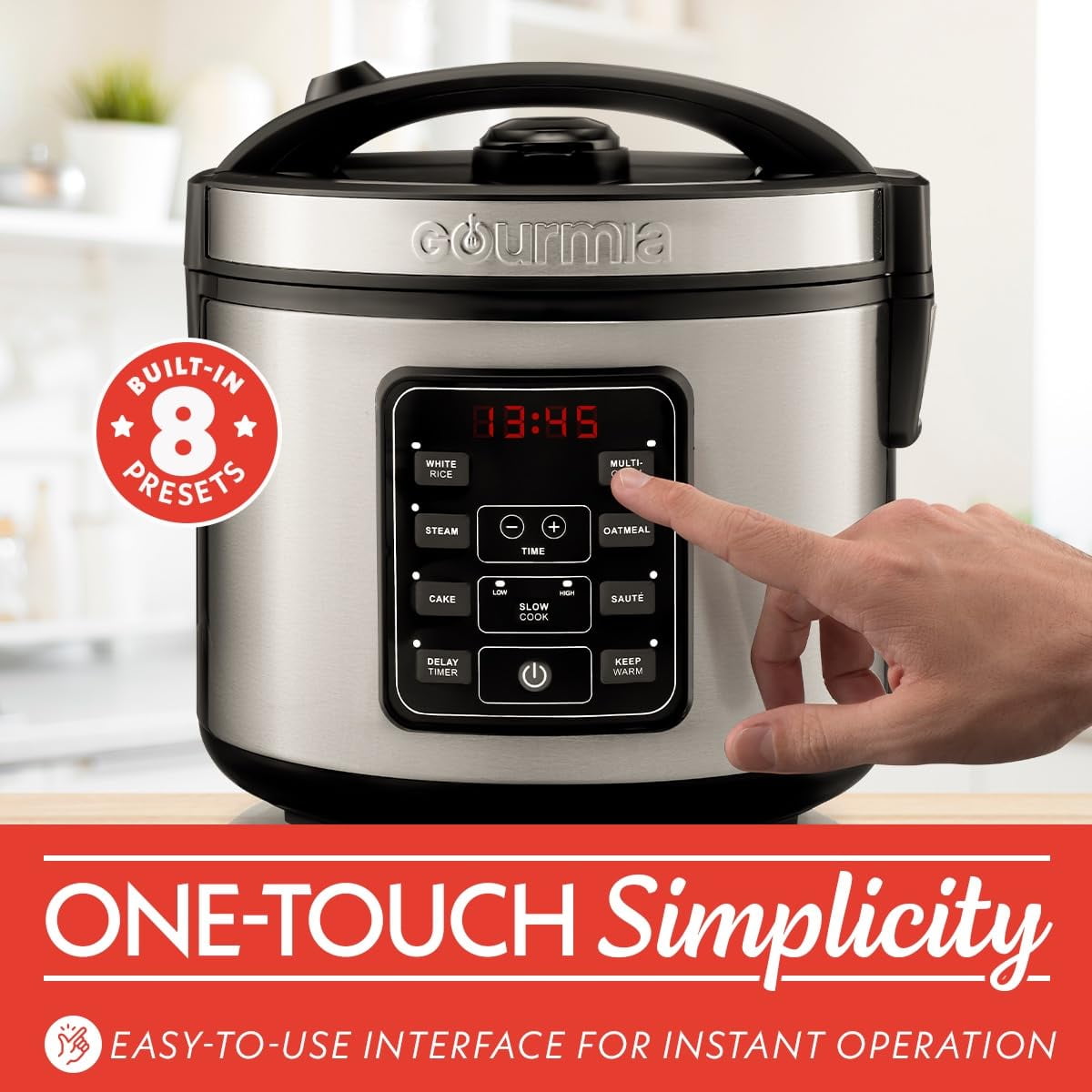 5-Quart Digital Rice Cooker with 6 Presets, Nonstick Pot & Steam Tray for Families