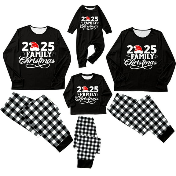 Aofany Christmas Pajamas for Family Matching Long Sleeve Christmas Print T shirt Tops Plaid Pants Set Holiday Sleepwear