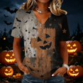 thumbnail image 2 of DORKASM Halloween Shirts for Women Short Sleeve Ghost Graphic Fashion Blouse V Neck Funny Print Spooky Vacation Pullover Pumpkin Fall Winter Comfy Shirt Gray 2XL, 2 of 5