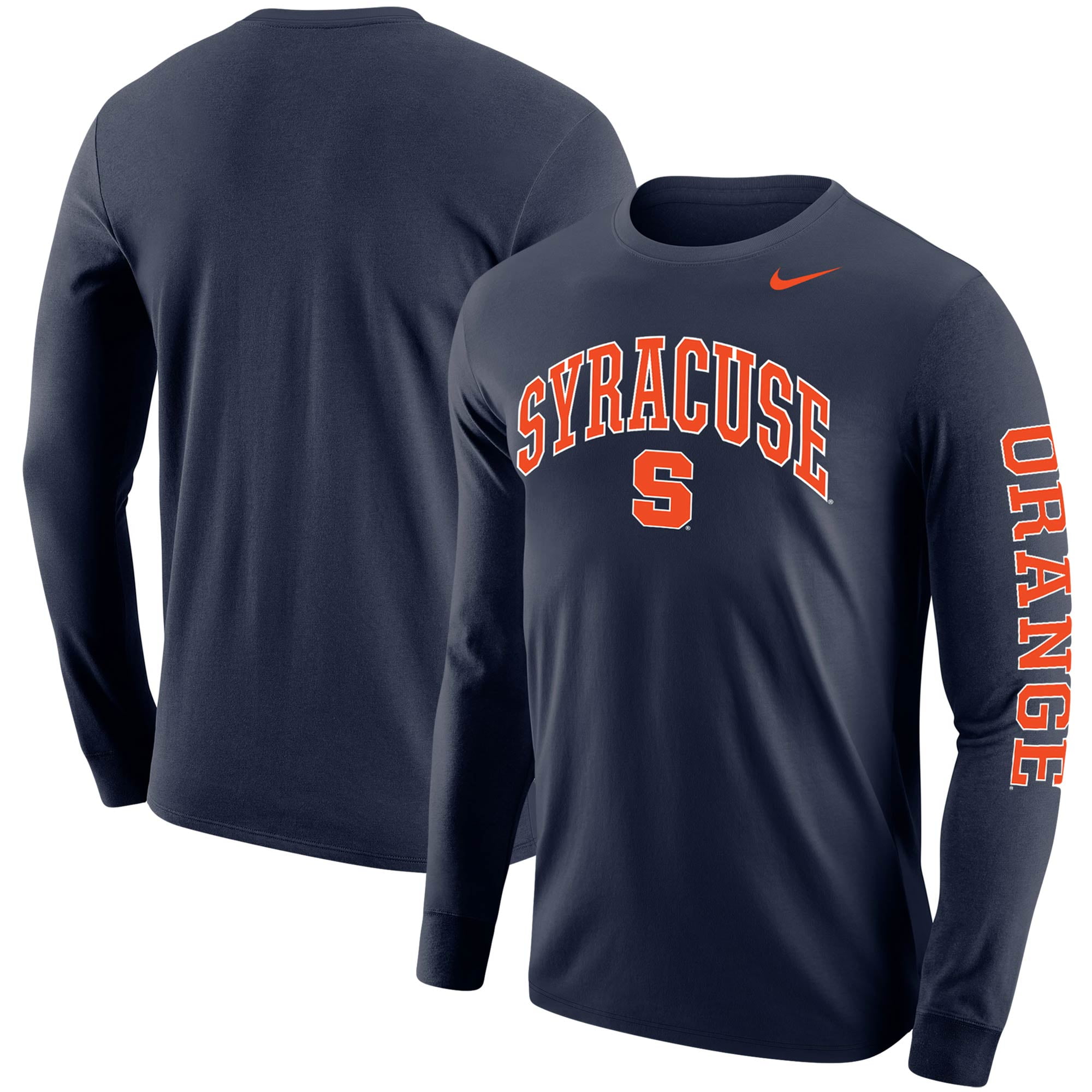 navy blue and orange nike shirt