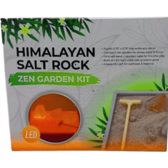 Himalayan Salt Rock Zen Garden Kit Natural Wood Pink Salt with Light and Accessories LED