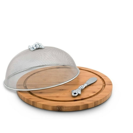 

Arthur Court Grape Pattern Picnic Mesh Cheese Cover with Bamboo Cheese Board & Spreader 13 Board / 6.5 Tall Screen