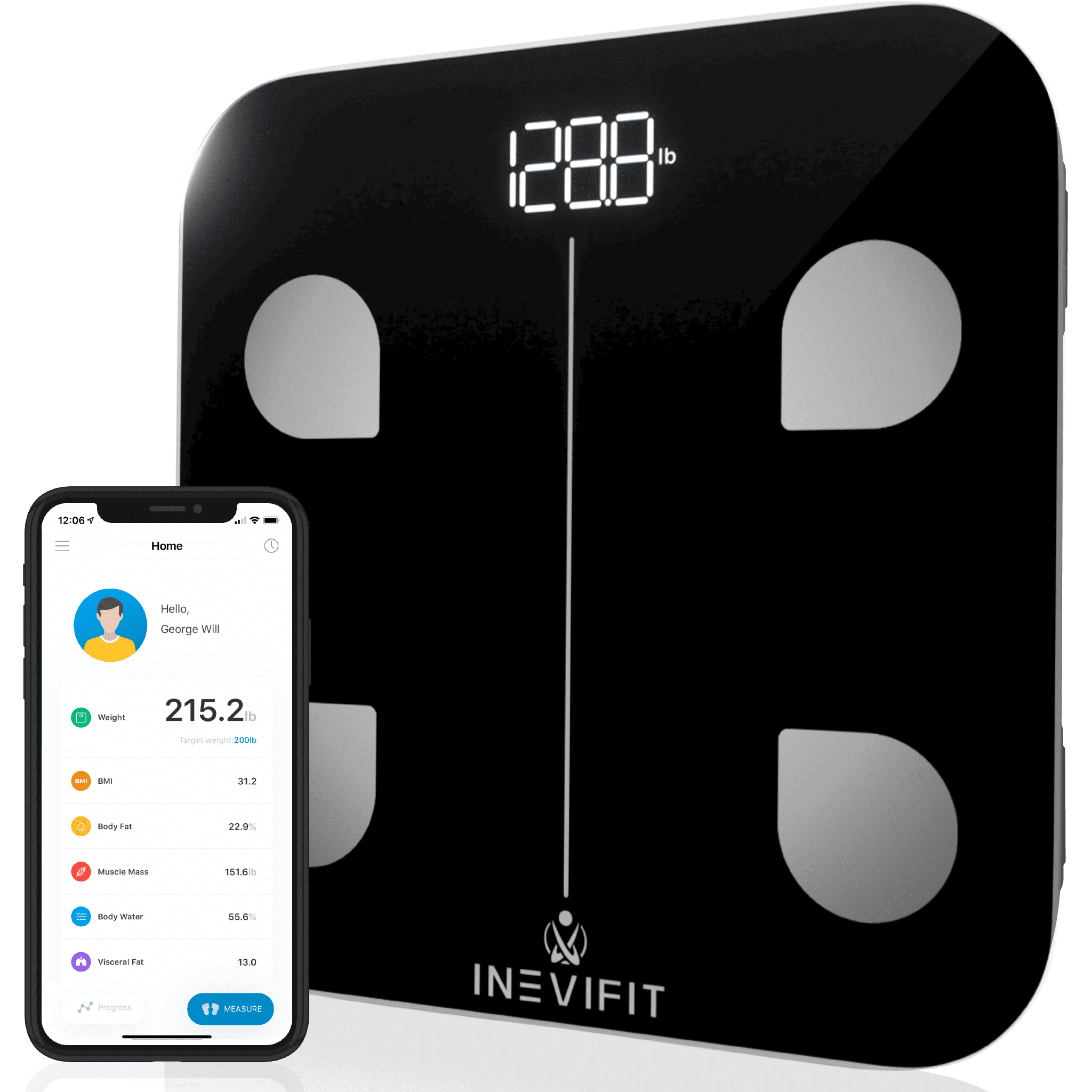 INEVIFIT Smart Body Composition Scale with Bluetooth and Free Tracking INEVIFIT APP - Black