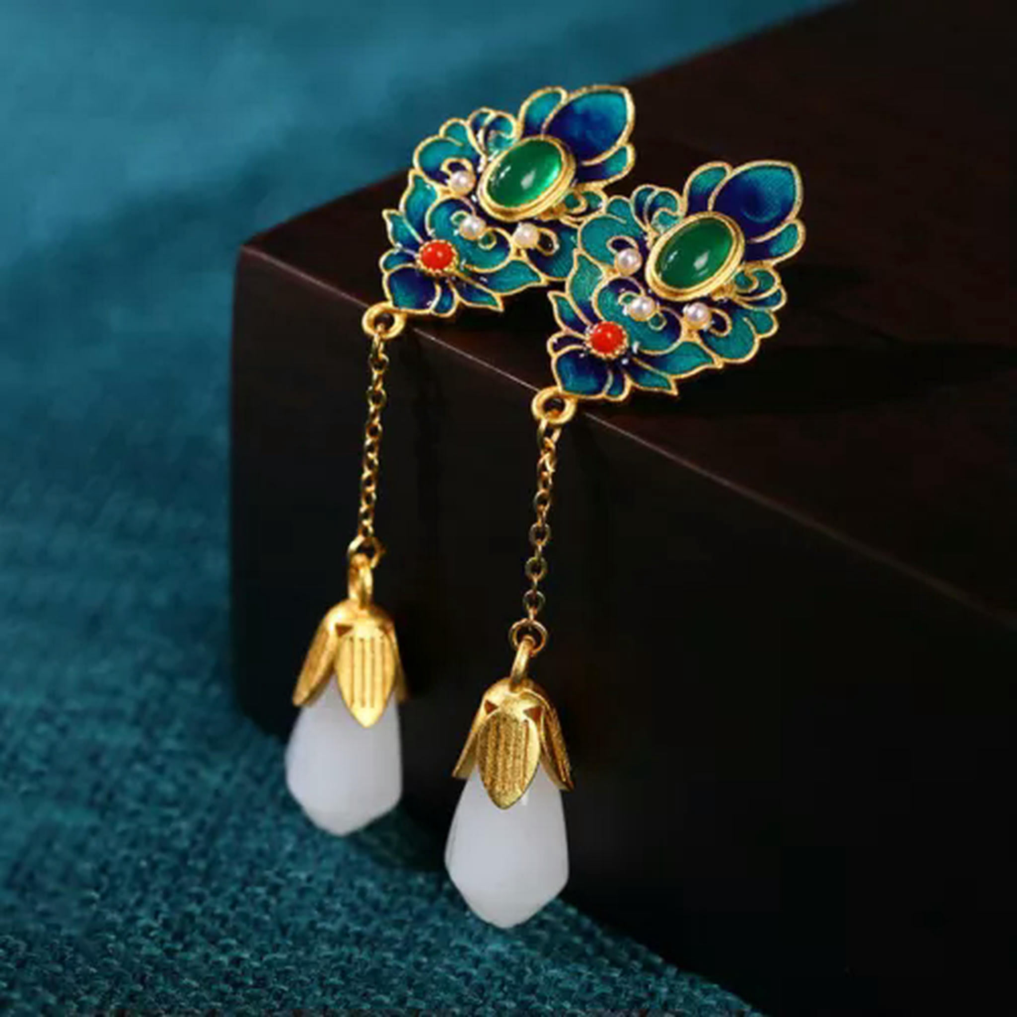 EOEMY Enamel Ethnic Chinese Vintage Dangle Drop Hook Earring For Women Earring Jewelry