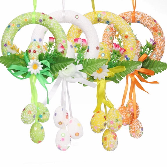 Shiogb Easter Donut Door Knob Hangers 7.87inch, Dessert Hanging Ornaments with Easter Eggs Bunny Figurines and Flowers, Spring Wall Decor