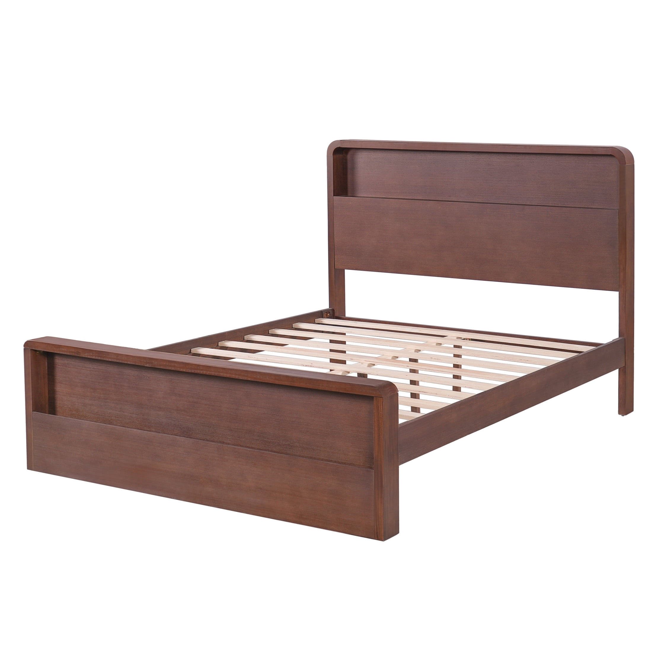 Christopher Knight Home Queen Solid Wood Bed Frame with Open Storage Headboard & Footboard, Walnut
