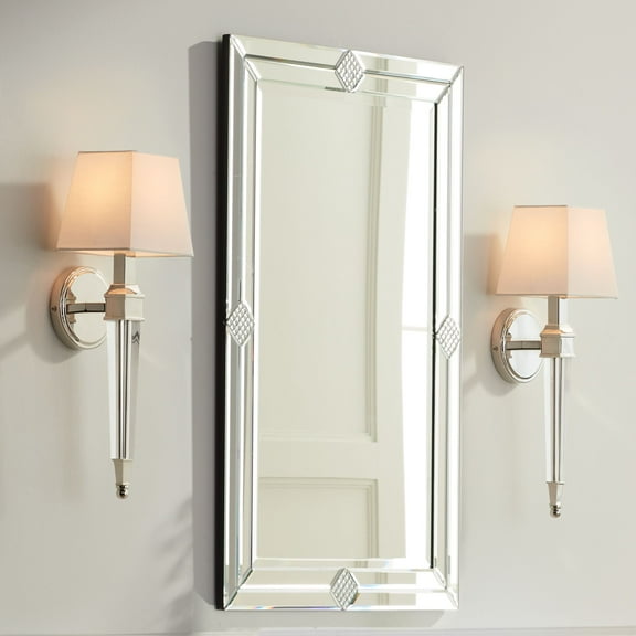 Possini Euro Design Irene Modern Wall Light Sconces Set of 2 Polished Nickel Hardwire 6" Fixture White Square Shade for Bedroom Reading Living Room