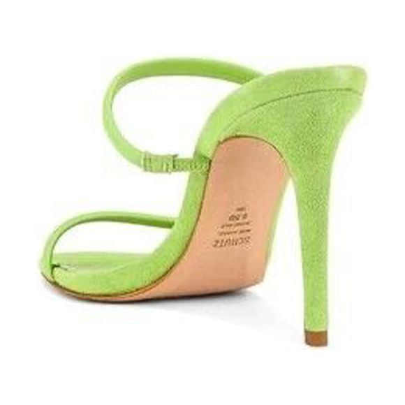 lime green dress sandals Schutz Taliah Lime Green Double Straps Slip On Open Toe Stiletto Heel  Sandals (Lime Green, 6.5)