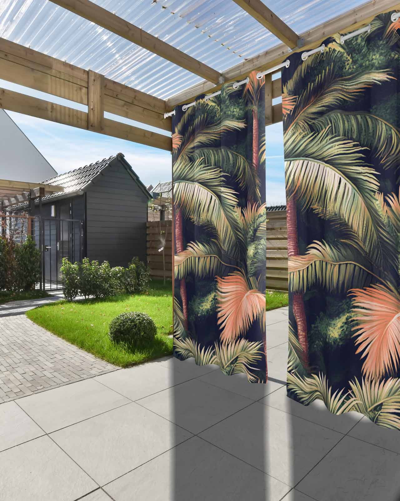 nqOlkjepod Outdoor Curtains for Patio Waterproof, Palm Forest Outdoor Privacy Panels Grommet, Country Summer Tropical Plants Forest Blackout Outside Curtains for Porch/Cabana 54"x108", 1 Panel