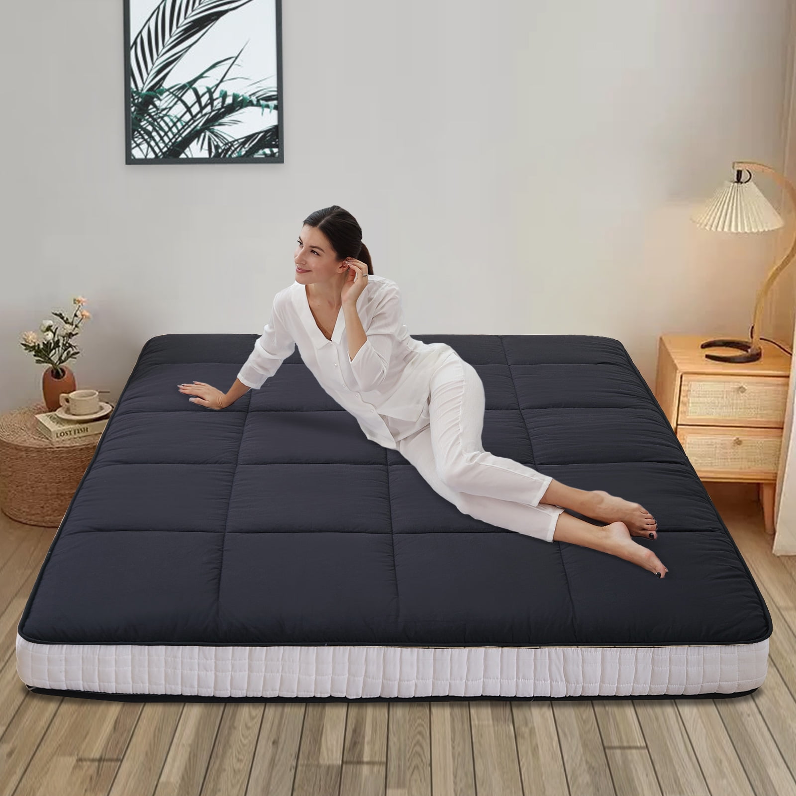 MOPHOTO Floor Mattress with Storage Bag Japanese Futon Mattress Extra Thick Folding Sleeping Pad Futon Mattress Portable Camping Mattress, Twin (80*39*4in)