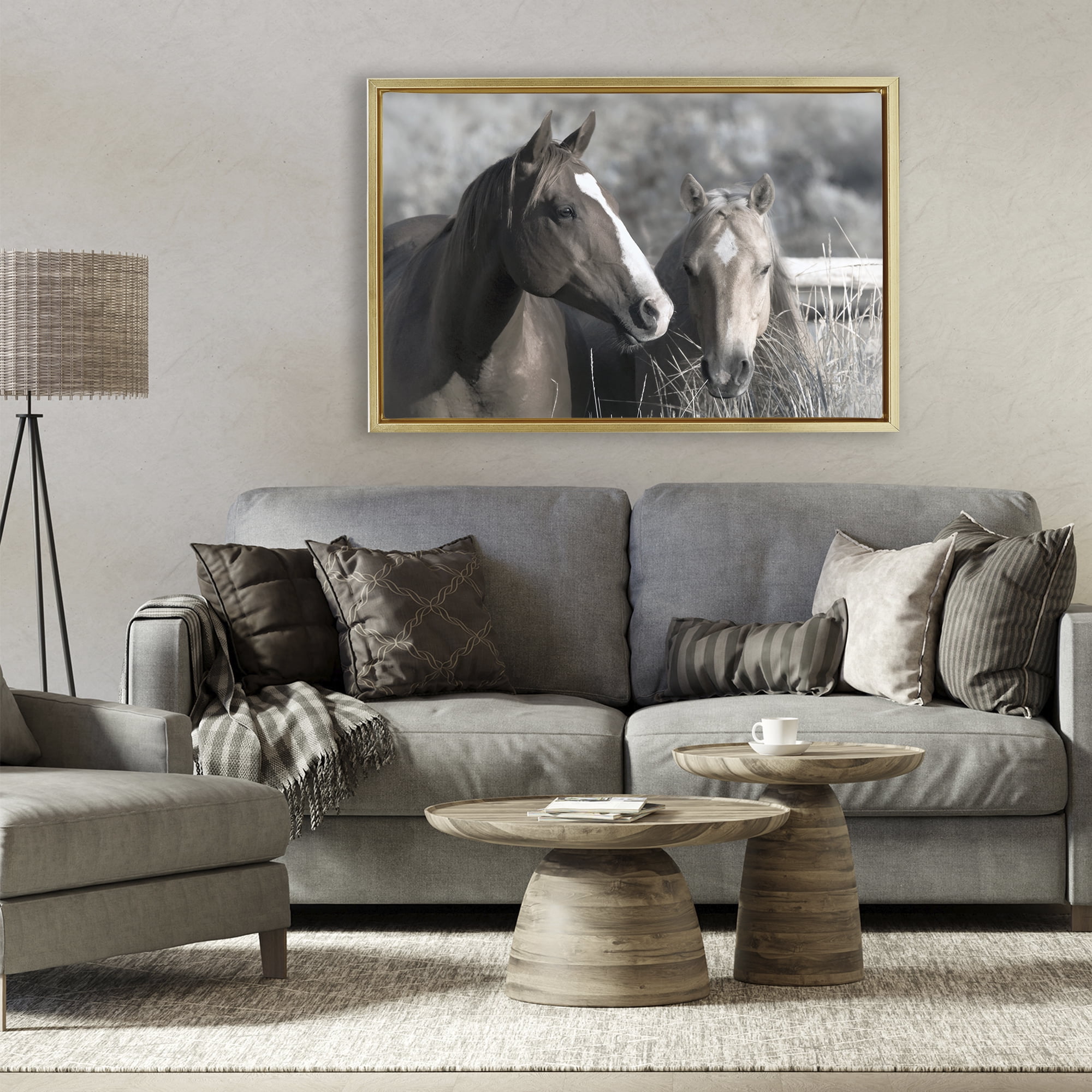 Stupell Industries Content Horses In Pasture Gold Framed Floater Canvas Wall Art, design by Danita Delimont