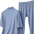 thumbnail image 4 of Seffadzy Women's Solid Color Modal Pajama Set for Spring Autumn, High Neck Half Sleeve Top Long Pants Loungewear (1 Top + 1 Bottom) Suitable for casual home wear_Blue_4XL, 4 of 5
